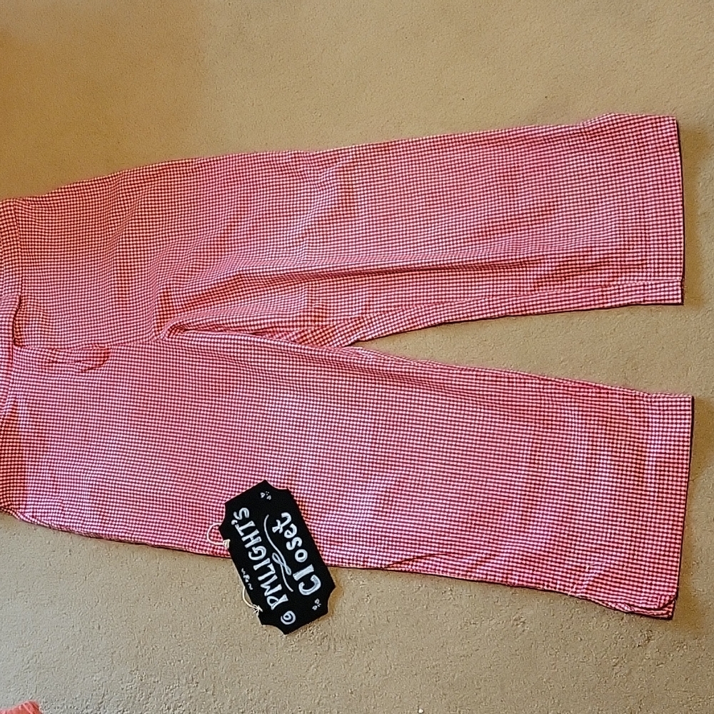 David Paul New York Capri Pants 16 Red White Check